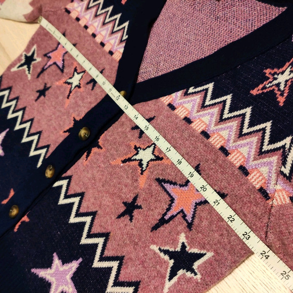 Johnny Was Shana Star Wool Cardigan Sweater Size XL Pink Blue Stars Sparkly NWOT - Picture 14 of 16
